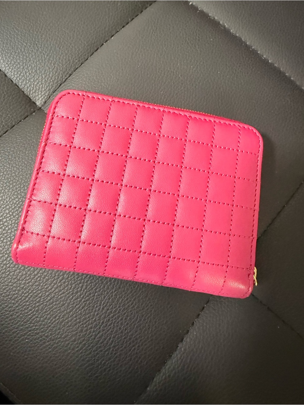 CELINE Pink Quilted Zip Wallet - Women's Compact Card Case